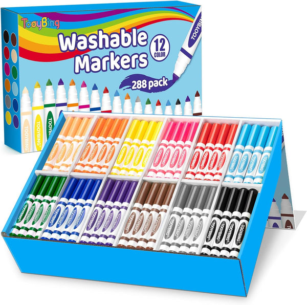 TooyBing Washable Markers Bulk (288 Count), 12 Assorted Colors, Washable Markers for
