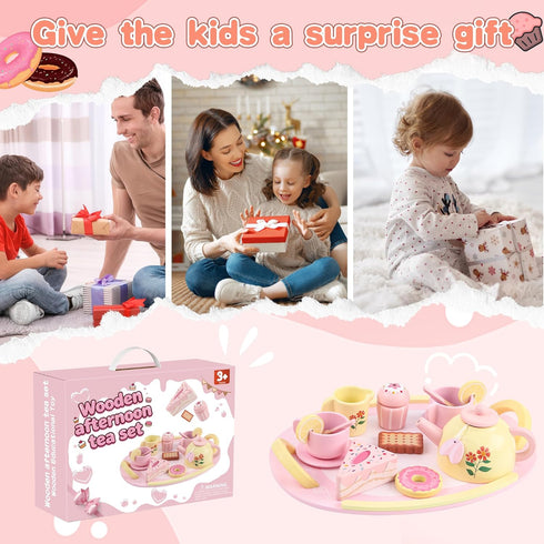 Sets 3-5, Set 4-6, Set 3-6 Wooden Tea for Toddlers Tea Party for Little Girls Toddler Tea with Teacups, Dessert Food
