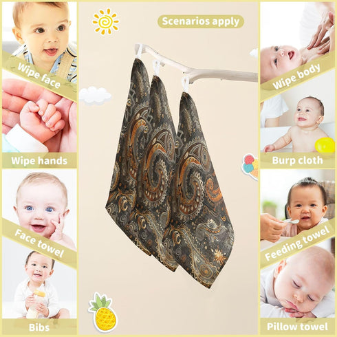 YETTASBIN 4 5 Pack Paisley Muslin Baby Hand Washcloths, Soft Cotton Bath Face Towel, Layers Extra Absorbent Feeding