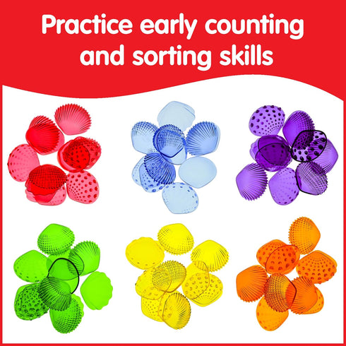 edxeducation-13841 Tactile Shells - Set of 72, Translucent with 6 Textures and Colors for Ages 18m+