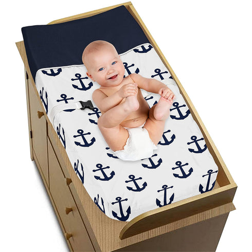 Sailboat Sweet Jojo Designs Navy Blue White Anchors Boy Girl Baby Nursery Changing Pad Cover - Nautical Theme Ocean Sea
