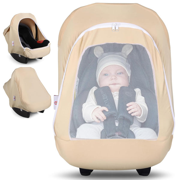 Metplus 2-in-1 Baby Car Seat Cover, Multi Use Cover for Baby Canopy with Privacy Sun Shade
