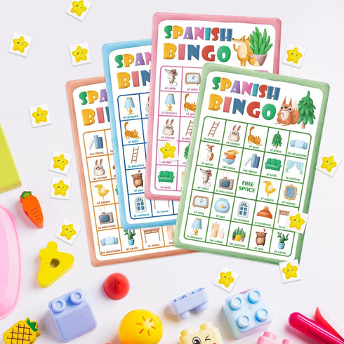 24 ceiba tree Spanish Bingo Game for Players Bilingual Vocabulary Bingo Board Game Cards Educational Toys for Words