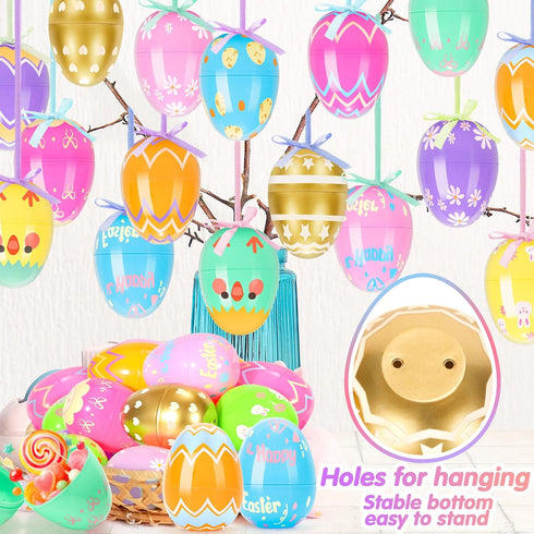 36 3.15" SevenQ Plastic Easter Eggs Empty Fillable Pcs Printed Colorful Egg for Hunt Basket Stuffers for Teens Pinata
