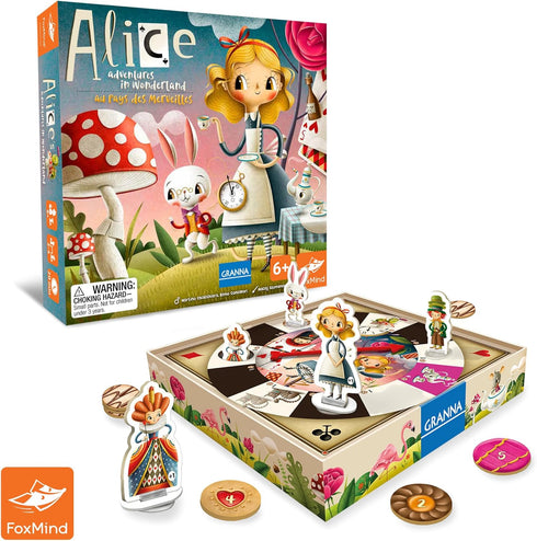FoxMind Games: Alice's Adventures in Wonderland - Granna Fairytale Board Game, Race to Become The Tea Party Champion, Family, Ages 6+, 2-4 Players