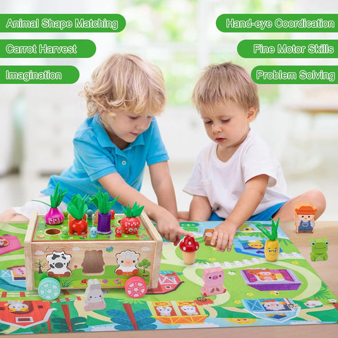 12-18 1 2 3 1st 1-2 Toddler Montessori Wooden Farm Toys | Babies Months Toy with Game Map for Year Old Boys Girls |