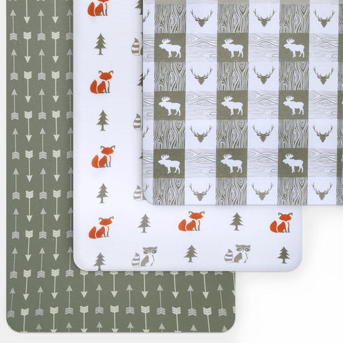 GROW WILD Forest Crib Sheets 3 Pack | Soft Crib Sheets for Boys and Girls | Crib Sheets Neutral Grey | Stretchy Forest Crib Sheet - Nicely Fit Crib Mattress Sheet (Forest Fun) by Grow Wild