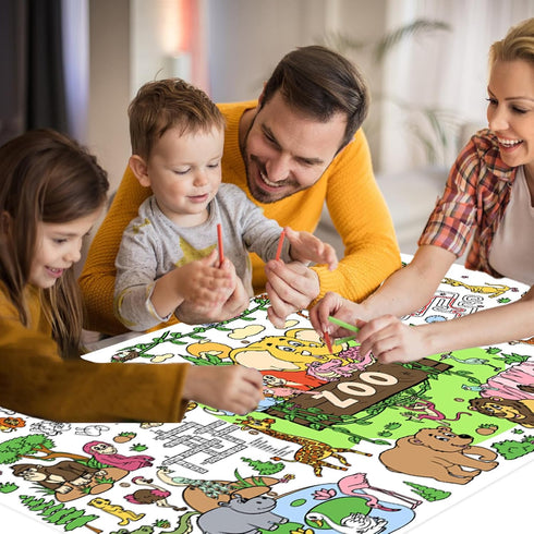 Poster,35x72Inch Drunze Giant Coloring Zoo Animal Activity Drawing Paper Coloring Table Cover,DIY Zoo Poster Table