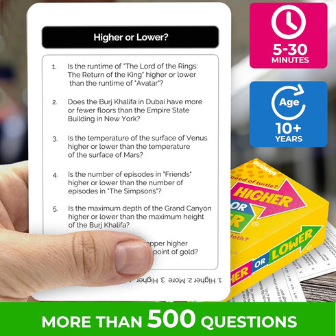 QUOKKA Board Game for Kids 8-12 - Family Card Game for Kids and Adults, Higher or Lower Guess Fun Questions