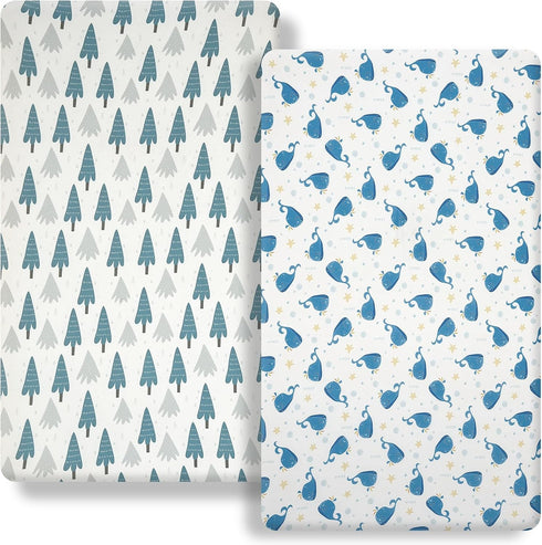 FHMJYH Pack n Play Fitted Sheet. 2 Piece Mini Crib Sheet. Elastic Playard