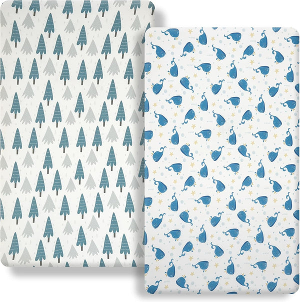 FHMJYH Pack n Play Fitted Sheet. 2 Piece Mini Crib Sheet. Elastic Playard