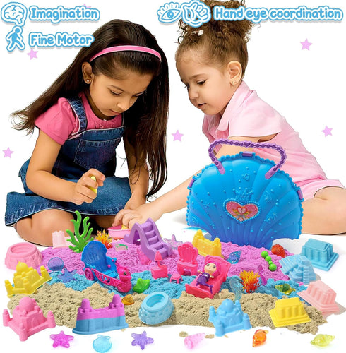 2lb 6 3 4 5 6 7 8 G.C Ocean Mermaid Sensory Bin for Girl Kid Toy, Play Sand/Large Sea Shell/Sandbox/ Castle