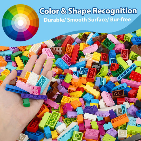 500 Pieces Classic Building Bricks Set in 15 Colors and 12 Shapes, Educational Toy Gift for Kids