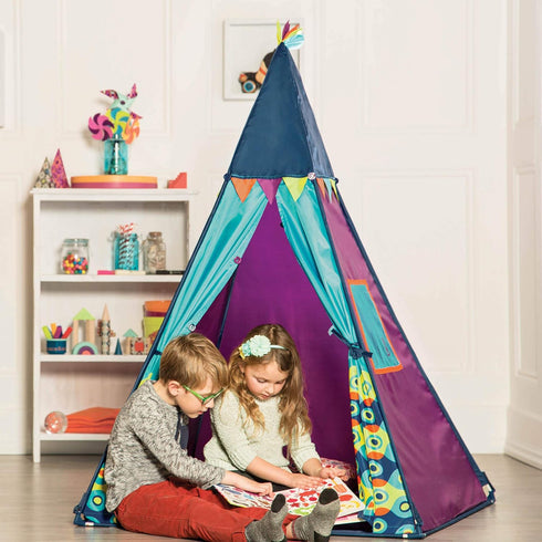 B. toys Starry Sky Tent - Blue Indoor & Outdoor Play Tent for Kids, Pretend Play with Built-in Light, 3 Years +