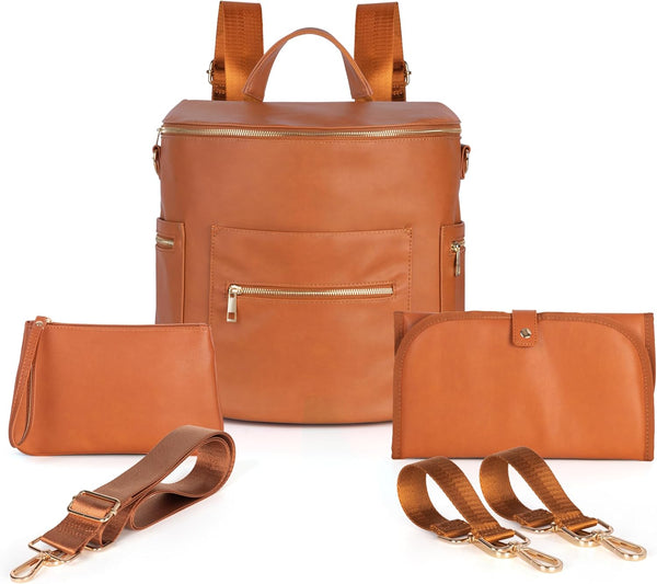 Minsong Fashion Leather Diaper Bag Women Backpack Purse, Mommy Travel Diaper Bag