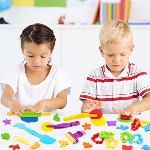 Playdough Tools 20 PCS Set for Kids - Various Shape Playdough Cutters and Rollers, Random Color