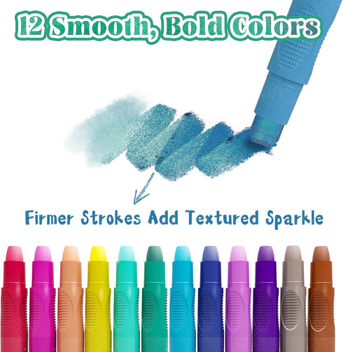 12 Colors Rainbow Sparkle Metallic Watercolor Gel Crayons, Glitter Twistable Crayons for Toddlers, Non-Toxic, Hands