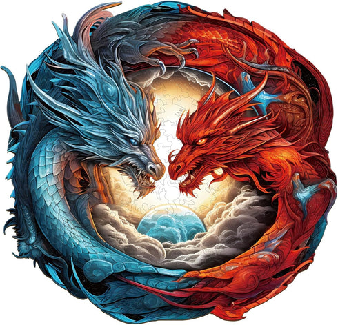WOODBESTS Yin-Yang Dragon Wooden Puzzle for Adults, 300pcs in Beautiful Wooden Box