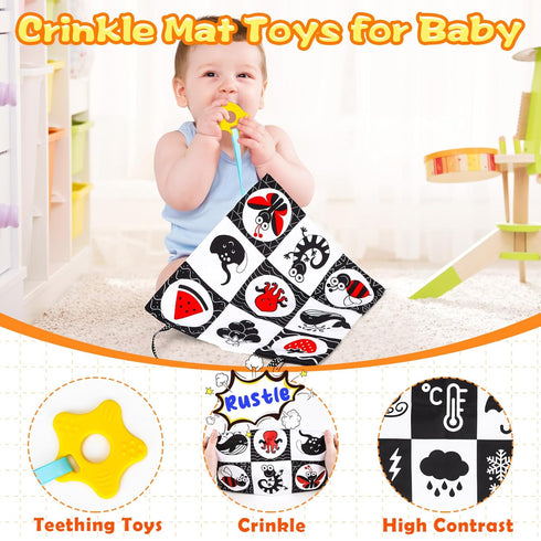 Black and White High Contrast Baby Toys 0-6 Months, Montessori Tummy Time Sensory Crinkle Toys for Newborn Infant