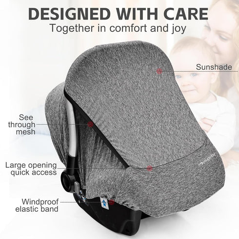 Youpinby Baby Car Seat Cover, Extra Large Mesh Window, Breathable Fabric, Infant Windproof Canopy, Universal Fit