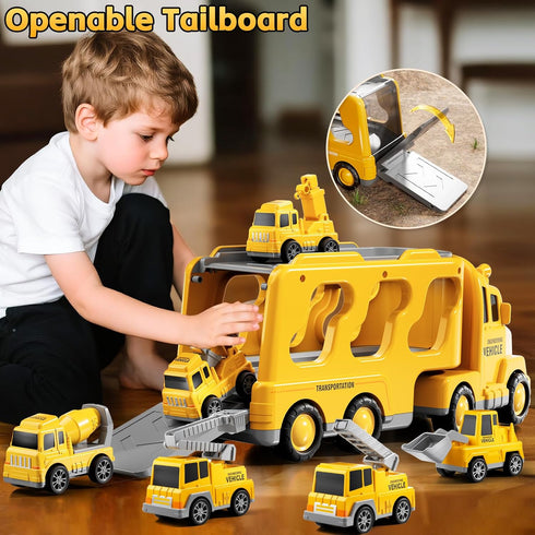 2 3 4 5 7-in-1 1-3 3-5, Set 3-9 Construction Trucks Toys for Years Old Boys - Carrier Transport Vehicle Trucks for Kids