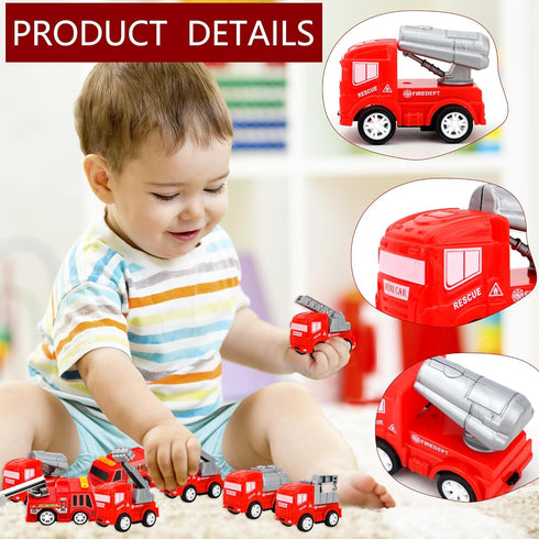 30 Pcs Mini Pullback Fire Truck Toy, Small Red Emergency Vehicles for Firefighter Party Supplies, 10 Styles