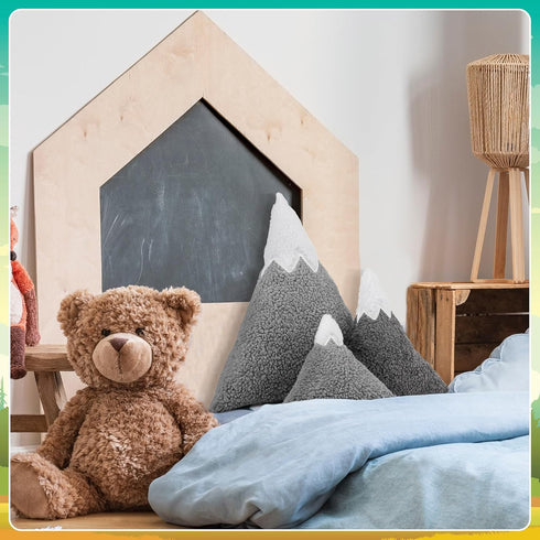 3 Shellwei Pcs Mountain Shaped Decorative Pillow Sherpa Cute Nursery Playroom Pillow Grey and White Nursery Accessories
