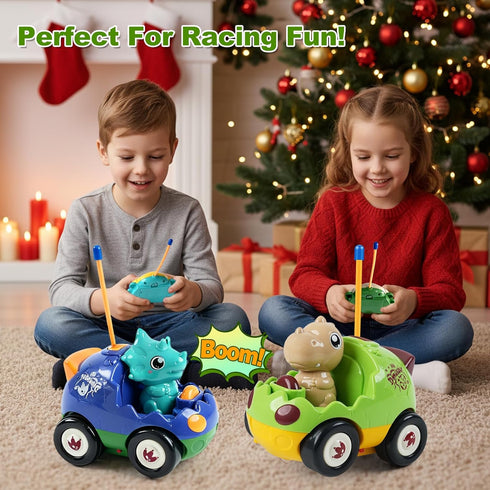 2-Pack 2 3 4 5 18+ RC Dinosaur Cars for Kids - Remote Control Dinosaur Toy Cars with Music and Lights, Birthday Gift