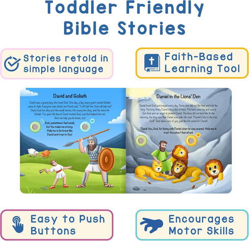 13 28-Button 1-3 LEARNING BUGS Christian Bible Stories Stories and Prayers for Little Ones, Musical Books for Toddlers