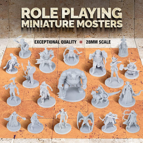 Path Gaming 20-Piece Unpainted Miniatures Set – 28 mm Fantasy Heroes, Monsters & NPCs for Dungeons & Dragons