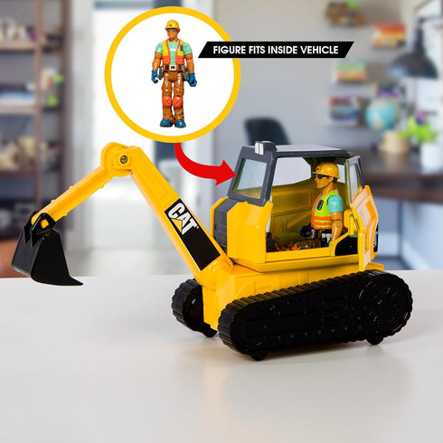 Set, 23-Piece Playset 4-Inch 3+ Cat Workforce Excavator Action Kids Construction Toy with Figure, Non-Drying Dirt
