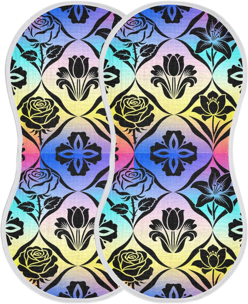 decor gift 4 Pack 22x11in Cotton Newborns Burp Cloths Soft Touch Purple Silhouette Flower Black spit up Cloth
