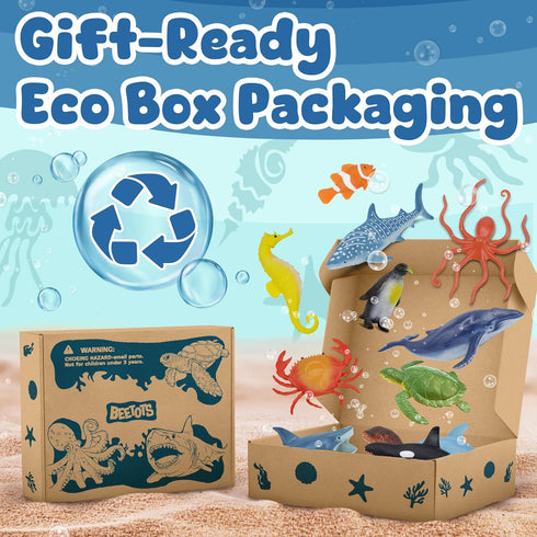 Set 12 Ocean Sea Life Toy Figures for Kids, PCS Realistic Marine Animals with Shark, Dolphin, Sea Turtle, Penguin