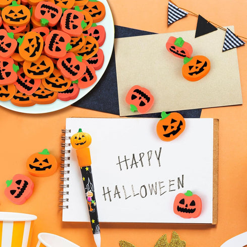 48 Pcs Halloween Pumpkin Erasers Bulk - Cute Novelty Pencil Erasers for Kids, School Prizes and Party Favors