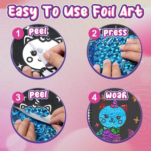 Art & Craft Activity, Foil Fun Dress Up DIY Art Kits, No Mess Creative Foil Art Kits Set for Kids Birthday Gifts