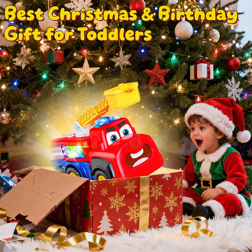 Tozkizm 18M+, 18 Talking Fire Truck Toy for Toddlers Interactive Fire Engine with Voice Repeat and Moving Mouth
