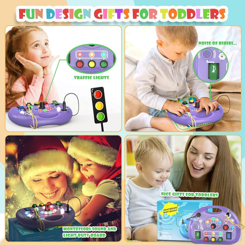 Toddler Baby Busy Board with LED Light, Montessori Sensory Board for 1+ Year Old, Travel Toys for Preschool Learning