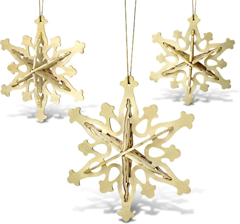 Puzzled 3D Puzzle Snowflake Ornaments - Wood Craft Construction Model Kit, Fun & Educational DIY Wooden Toy