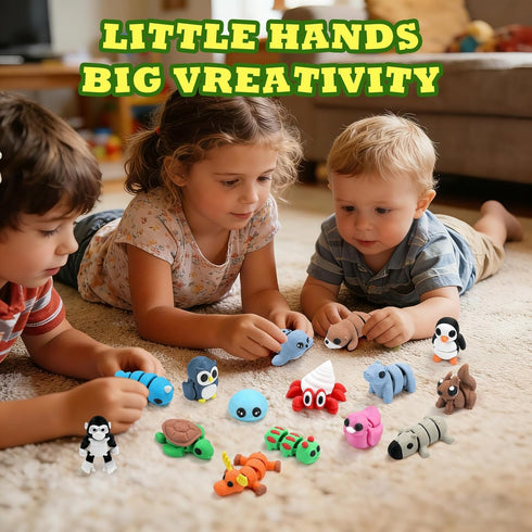 50 Pack 3D SCIONE Mini Printed Animal Figurines, Flexible Articulated Fidget Toys, Cute Desk Decor Party Favors