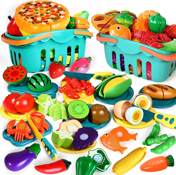 100 Pcs Play Food Set for Kids Kitchen, Pretend Food Toy for