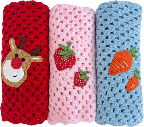 Handmade Baby Blanket with Crochet Strawberry Design Warm, Soft and Playful Gift for Babies, Perfect for Crib