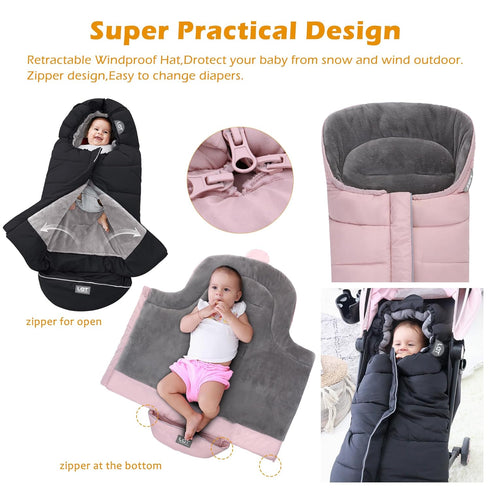 Universal Baby Bunting Bag - Waterproof Stroller Footmuff in Pink