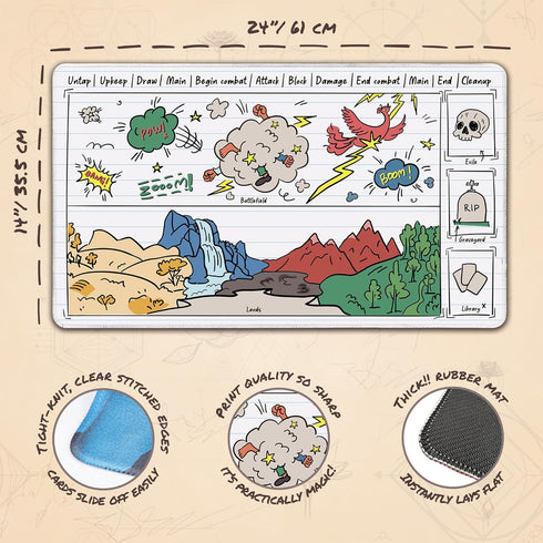 Sketchy Notebook, Library Bottom (Stitched) - MTG Playmat with Zones - Compatible with Magic The Gathering Playmat