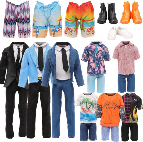 Miunana Lot 12 Items Boy Doll Clothes for 12 Inch Male Doll Fashion Casual Wear Clothes Outfits 5 Sets Boy Dolls Clothes with 3 Pairs of Shoes for 12 Inch Boy Dolls Formal Black-tie Suit and Blue-tie