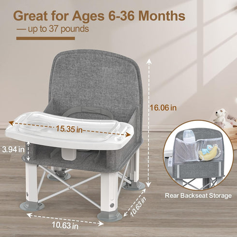 Baby Travel Booster Seat with Double Tray, BabyBond Upgraded Toddler Portable Baby Chair, Booster Seat for Dining