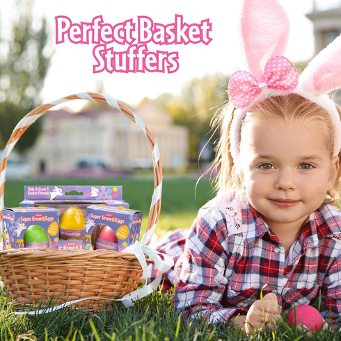 24 Pack Easter Super Grow Eggs Hatch & Grow Surprise Pets (Chick, Duck, Bunny) Egg Hunt Prizes for Kids, Non-Candy