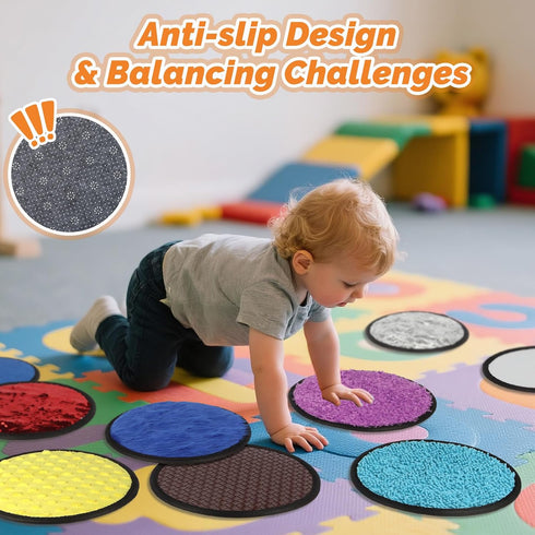 9 Package, (8.3 Inch) Upgraded Pcs Sensory Mats with Gift Mixed Textured & Colors Sensory Toys for Kids with Autism