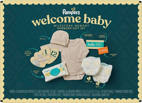 Set, Pampers Gift Disposable Diapers, Sensitive Wipes, & Milestone Gifts