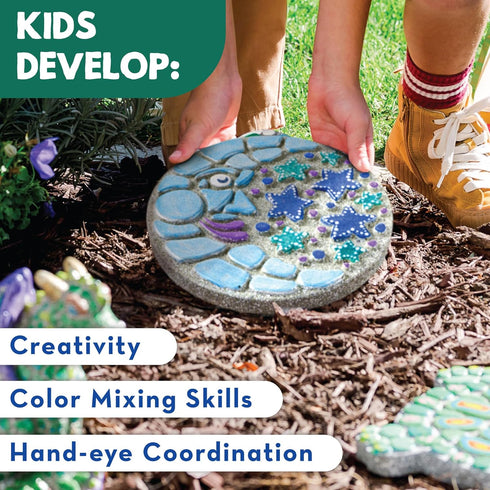 MindWare Paint Your Own Stepping Stone Kit - Mosaic Moon and Stars - Kits Include Paint and Brushes