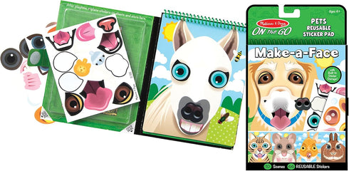 Melissa & Doug On the Go Make-a-Face Reusable Sticker Pad Travel Toy Activity Book – Pet Animals (10 Scenes)